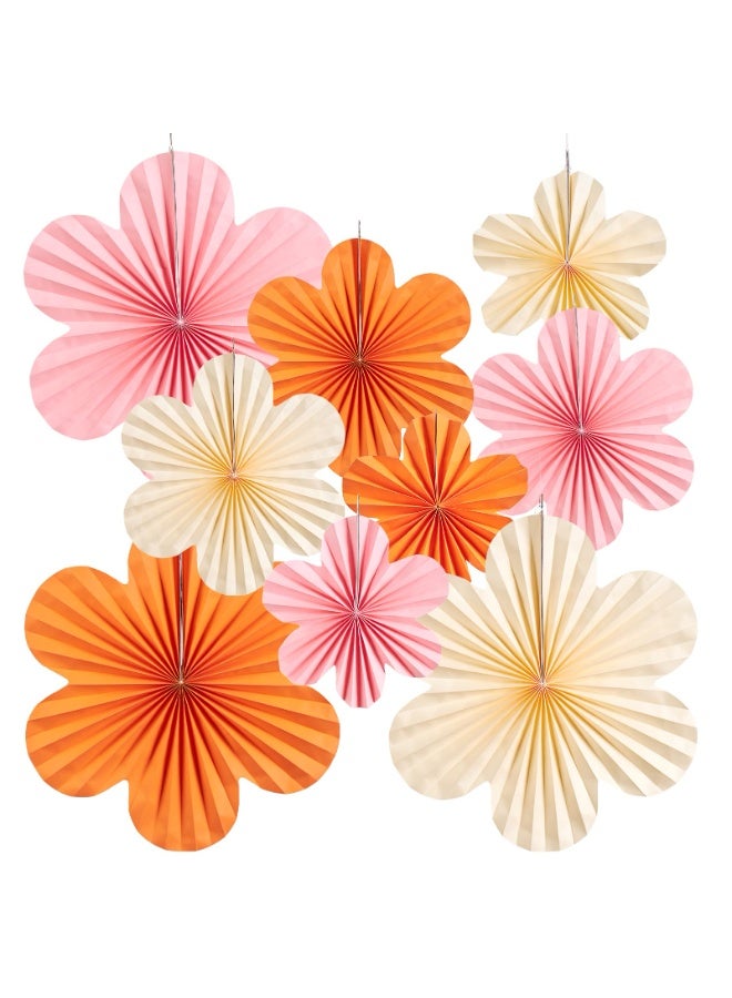 موردلي زينة زهور ورقية ربيعية، زينة حفلات أعياد ميلاد برتقالية، مراوح ورقية برتقالية وردية، ديكور جداري للفصول الدراسية، ديكورات حفلات استقبال مولود جديد. - Image 1